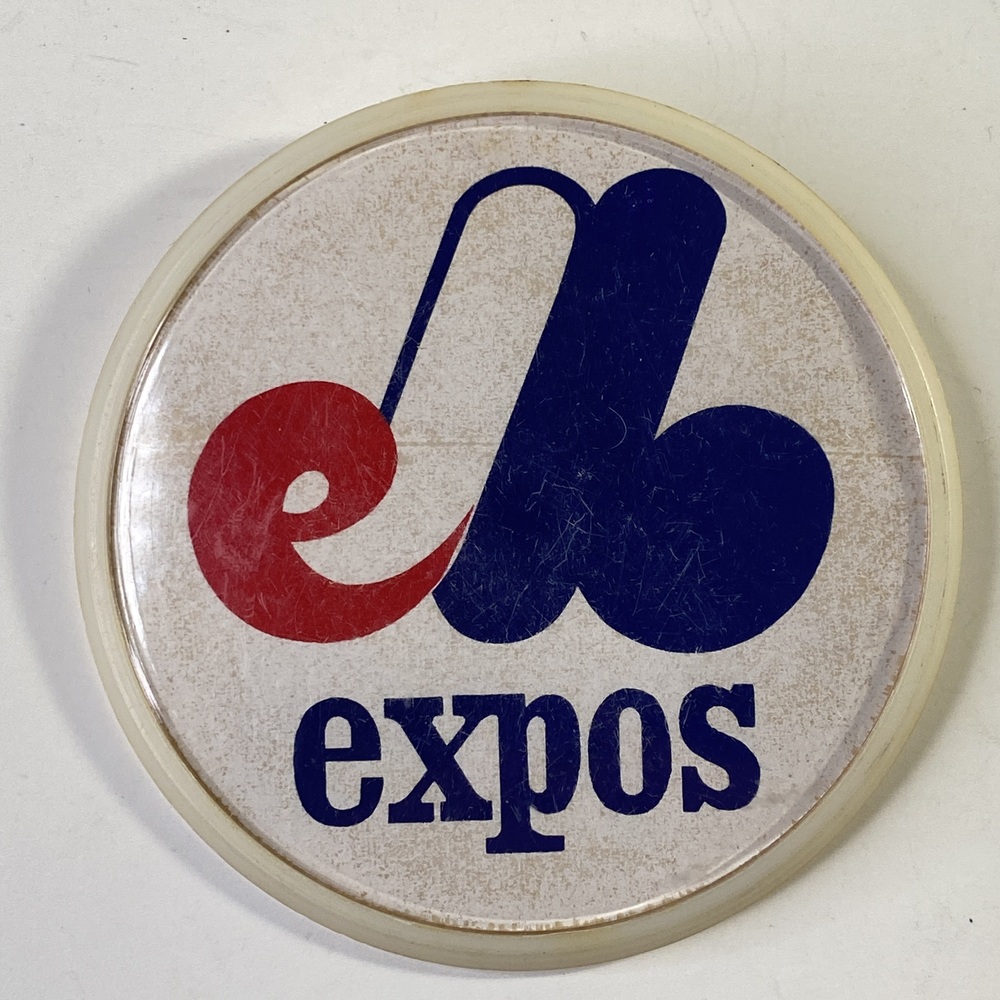 Vintage Button Pin Expos Red and Blue Logo